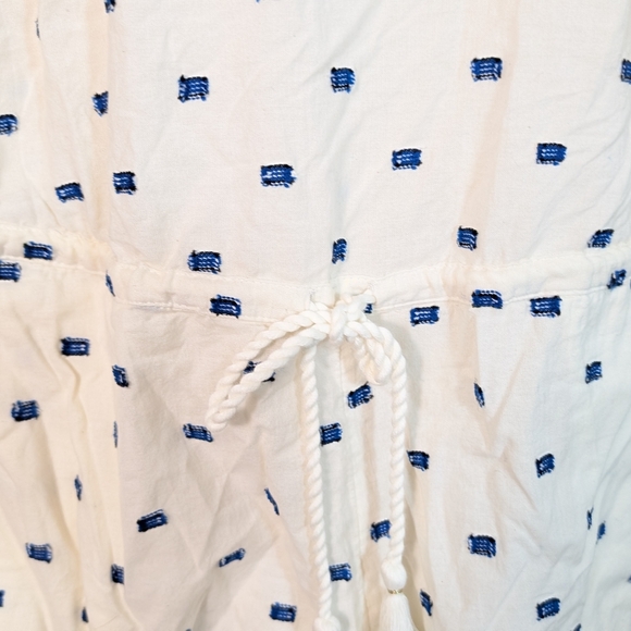 Aerie Biege White & Blue Print Airy Cotton Raw Hem Comfy Jumpsuit Romper - Picture 4 of 9